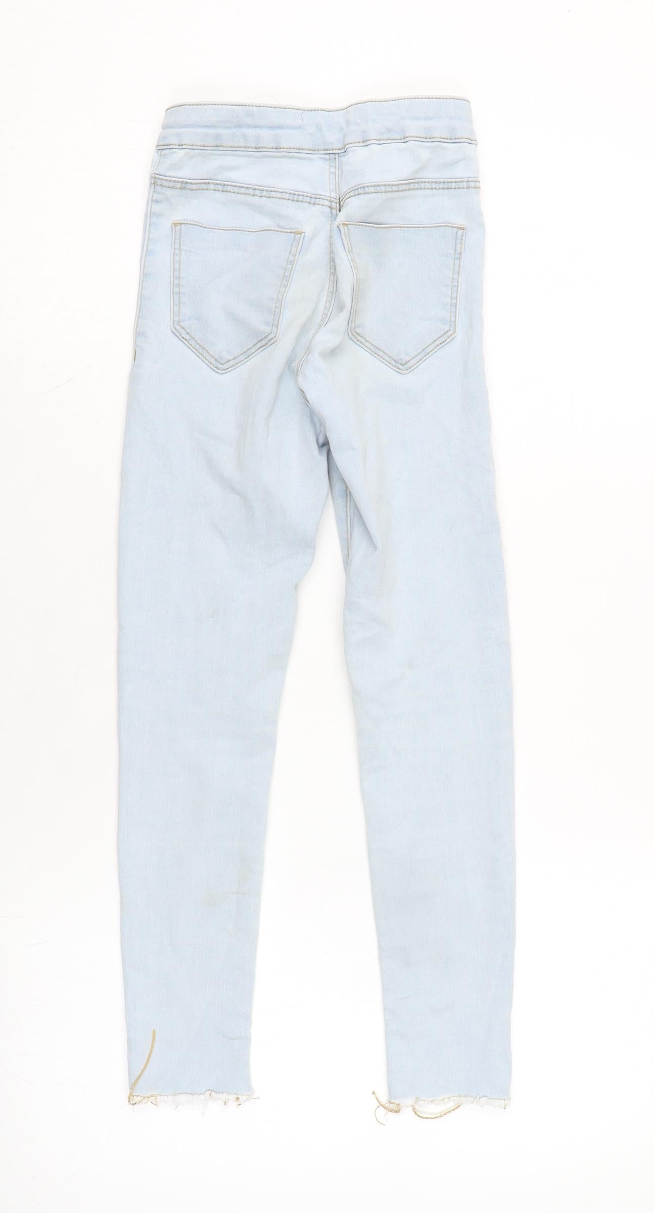Zara Girls Blue Cotton Tapered Jeans Size 9 Years L22.5 in Regular Zip - Raw Hem