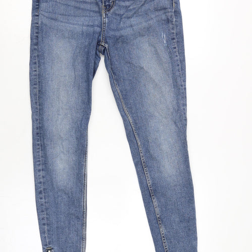 Marks and Spencer Womens Blue Cotton Blend Skinny Jeans Size 10 L26.5 in Regular Zip - Zipped ankle.