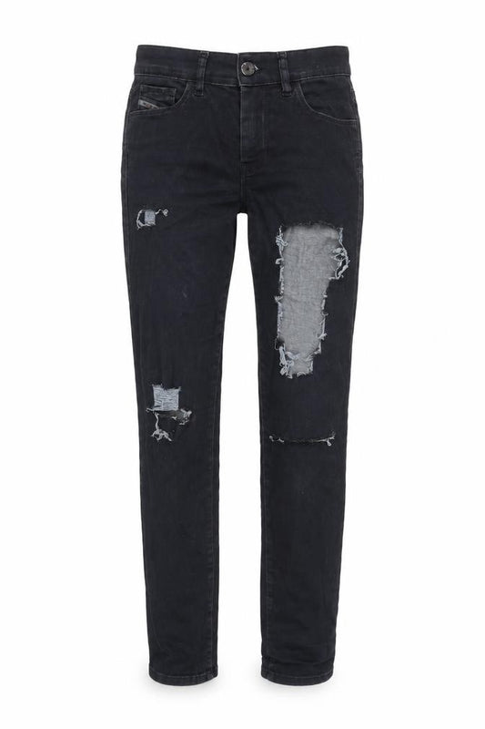 Front view of Diesal women’s blue cotton blend tapered jeans, size UK 24, in, 27-inch leg regular zip