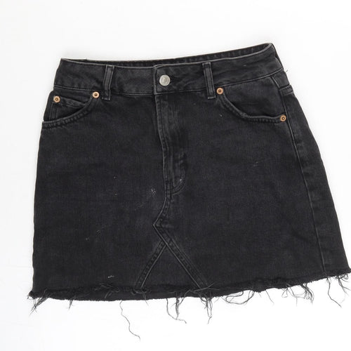 Topshop Womens Grey Cotton A-Line Skirt Size 8 Tie