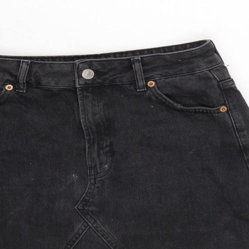 Topshop Womens Grey Cotton A-Line Skirt Size 8 Tie