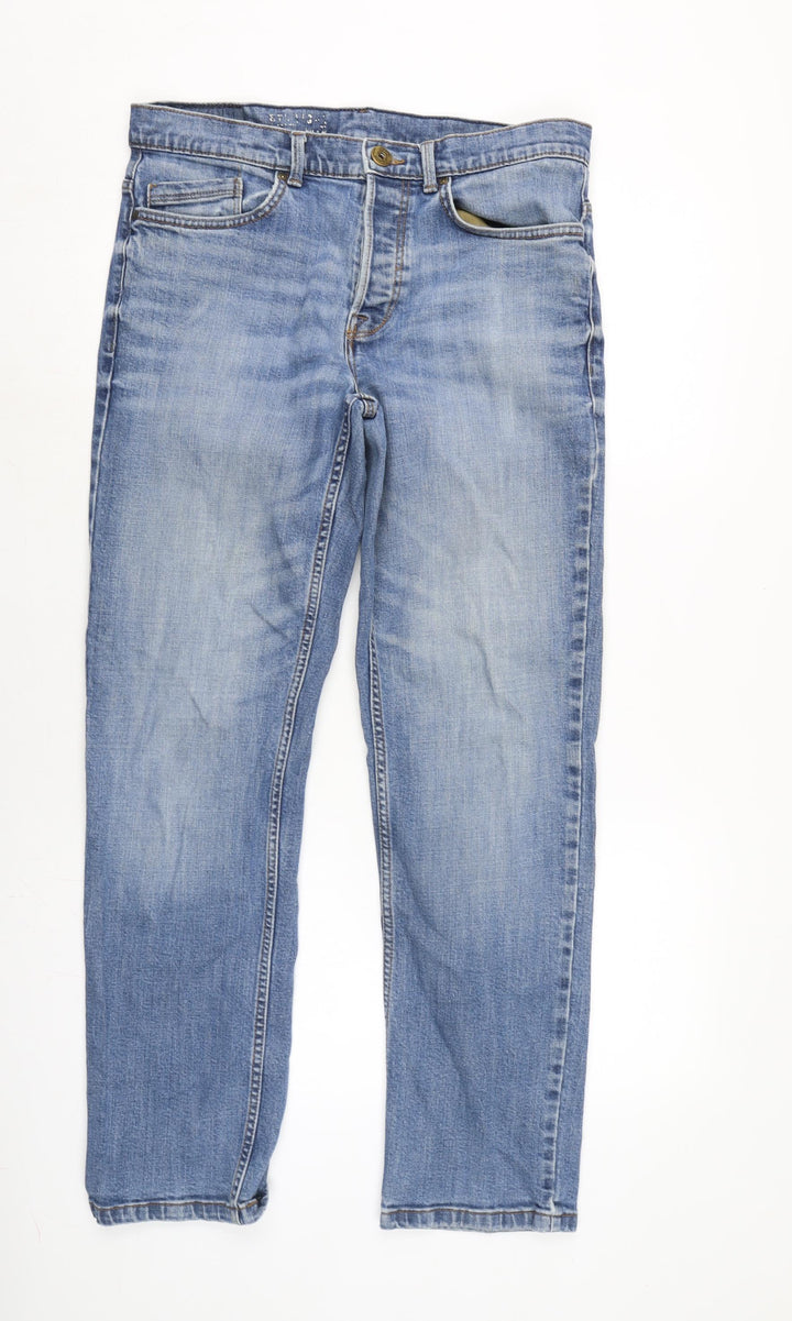 Premium Denim Mens Blue Cotton Blend Straight Jeans Size 32 in L30 in Regular Button