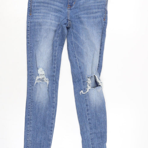 Zara Womens Blue Cotton Blend Tapered Jeans Size 6 L25.5 in Regular Zip - Raw Hem