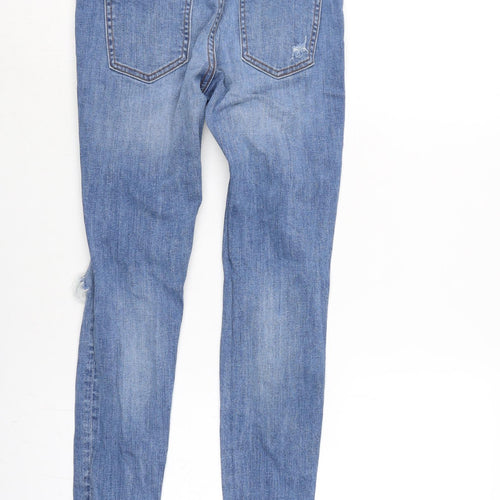 Zara Womens Blue Cotton Blend Tapered Jeans Size 6 L25.5 in Regular Zip - Raw Hem