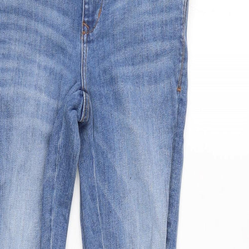 Zara Womens Blue Cotton Blend Tapered Jeans Size 6 L25.5 in Regular Zip - Raw Hem