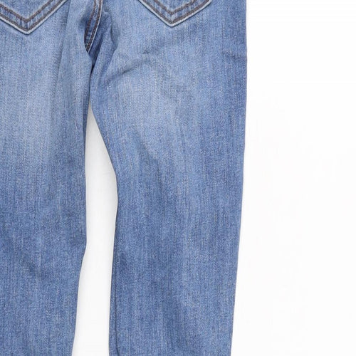 Zara Womens Blue Cotton Blend Tapered Jeans Size 6 L25.5 in Regular Zip - Raw Hem