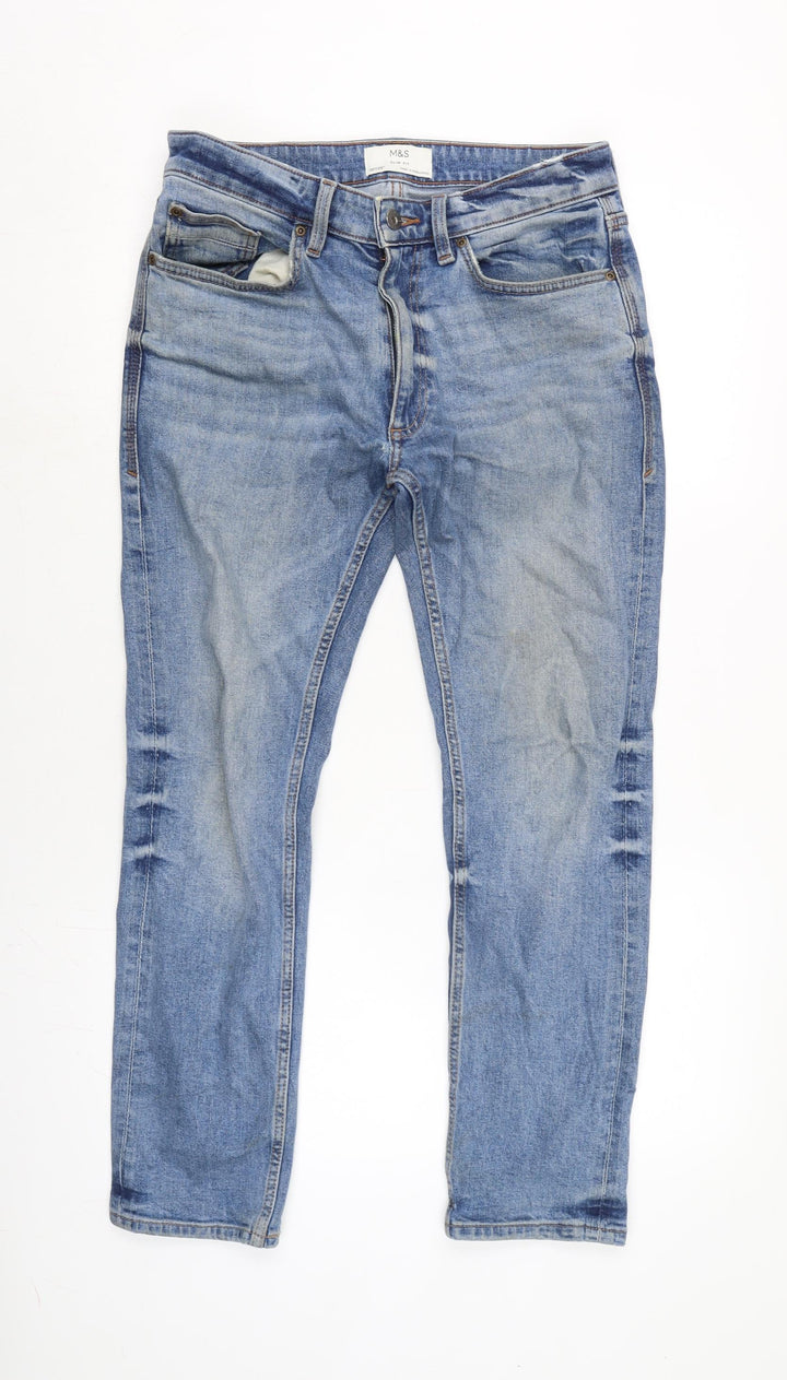 Marks and Spencer Womens Blue Cotton Blend Skinny Jeans Size 30 in L28.5 in Regular Zip