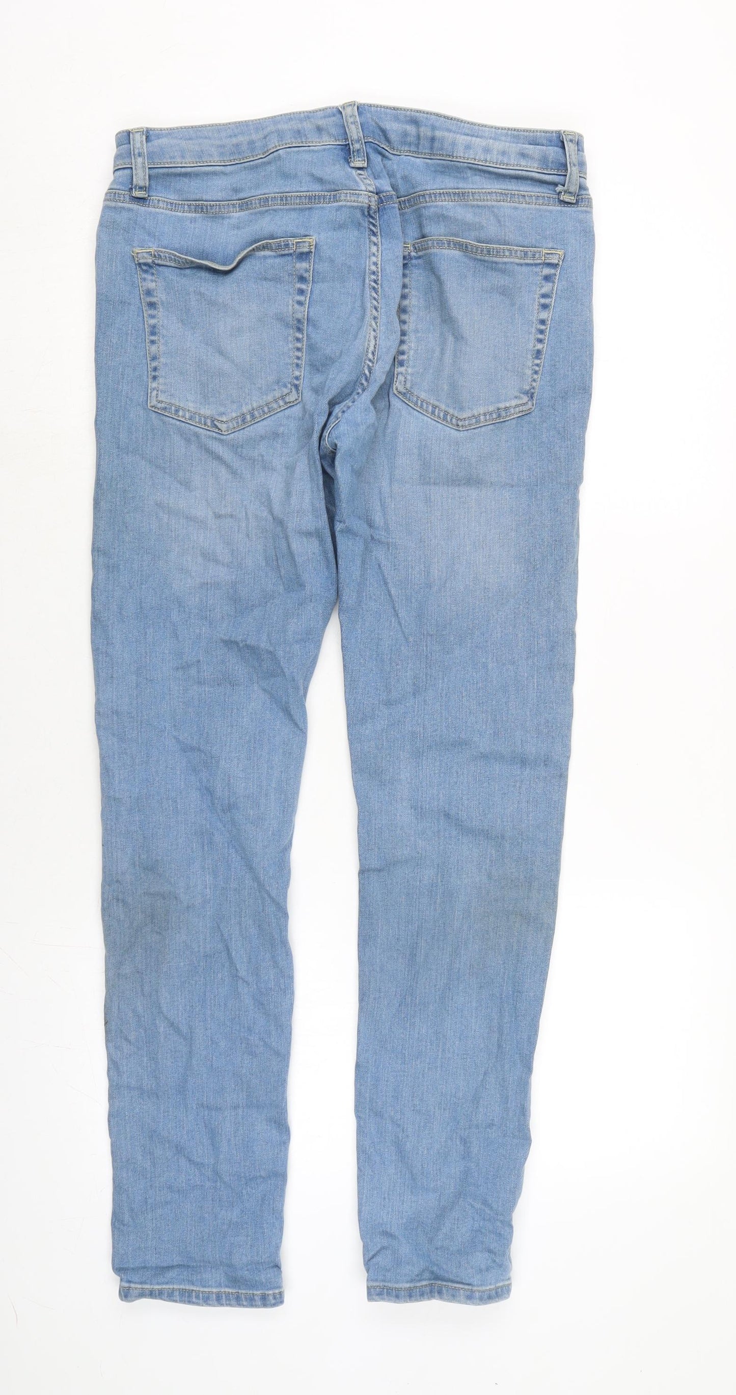 Topman Mens Blue Cotton Blend Flared Jeans Size 32 in L31 in Regular Button