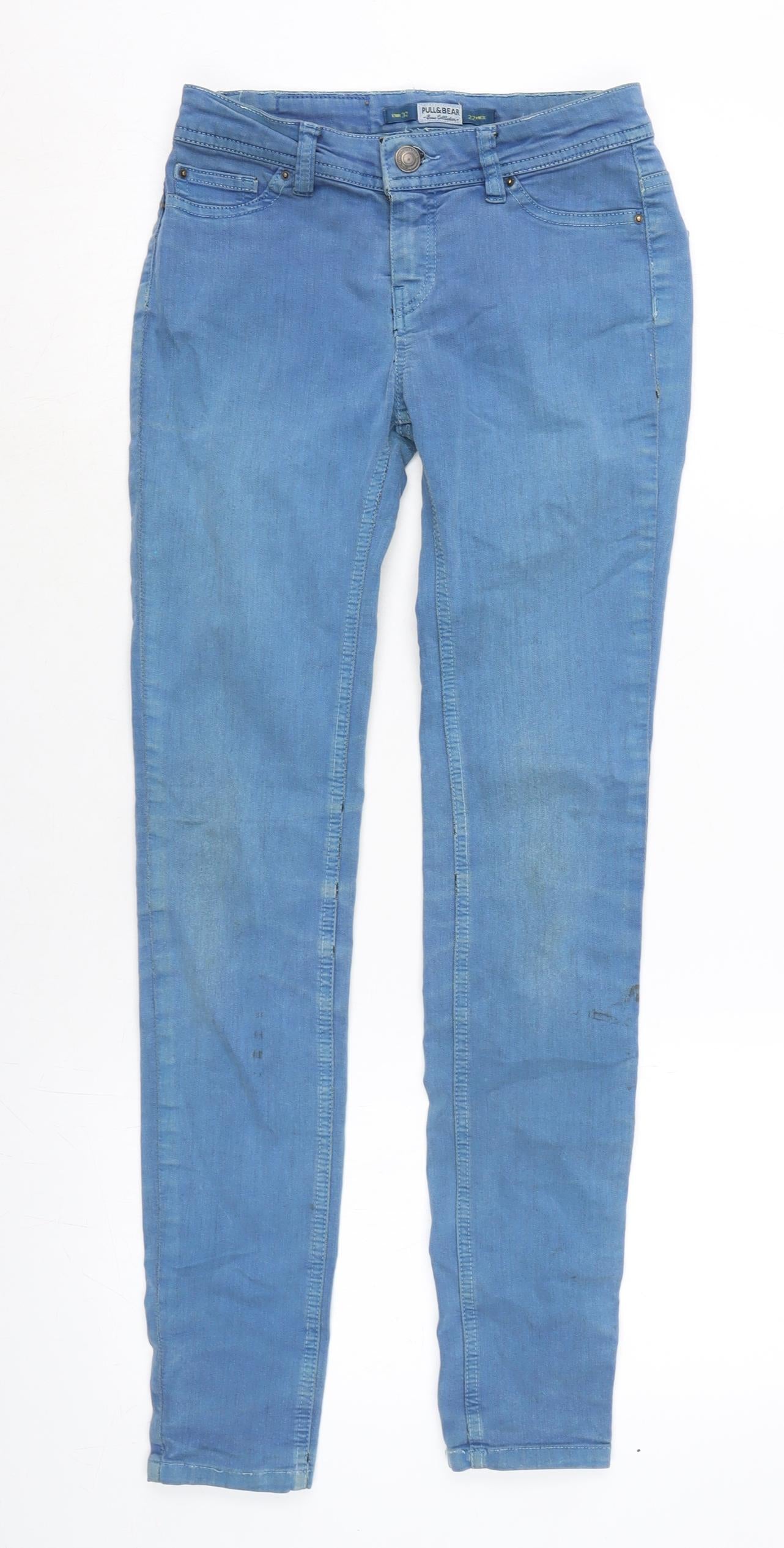 Pull&Bear Womens Blue Cotton Blend Tapered Jeans Size 4 L26.5 in Regular Zip