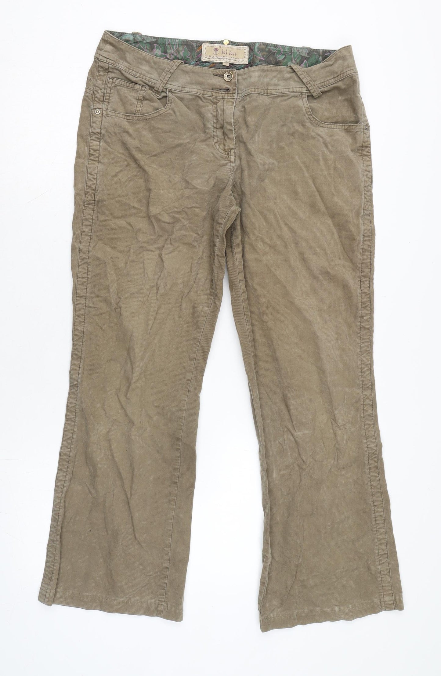 Fat Face Womens Beige Cotton Trousers Size 12 L28 in Regular Zip