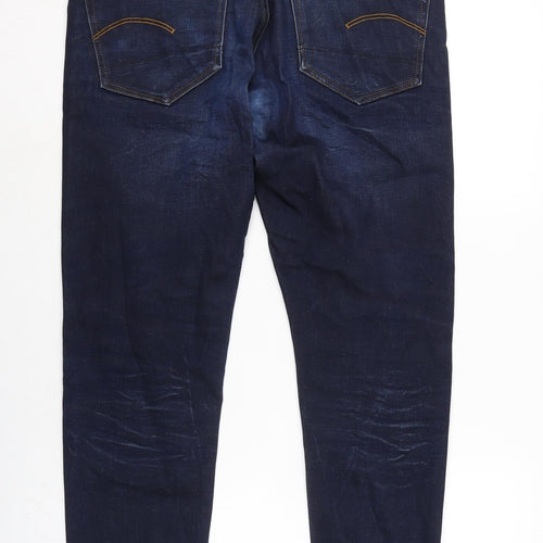 Raw 3301 Mens Blue Cotton Blend Tapered Jeans Size 34 in L31 in Regular Zip