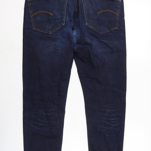 Raw 3301 Mens Blue Cotton Blend Tapered Jeans Size 34 in L31 in Regular Zip