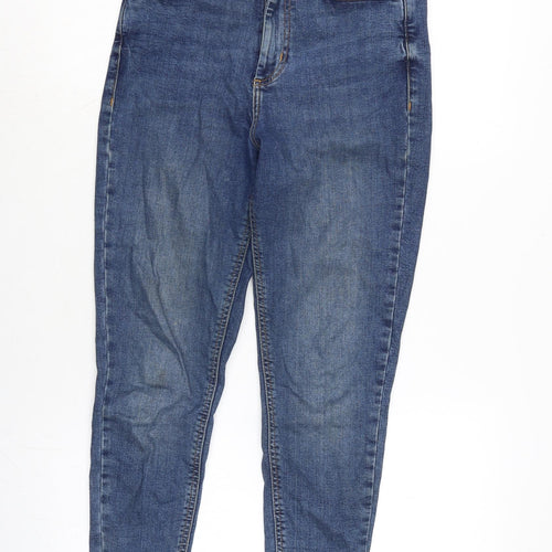 New Look Womens Blue Cotton Blend Tapered Jeans Size 10 L25 in Regular Zip - Raw Hem