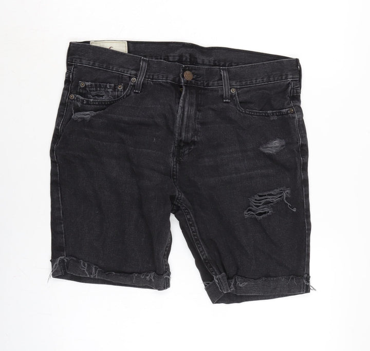 Hollister Mens Grey Cotton Biker Shorts Size 34 in Regular Zip