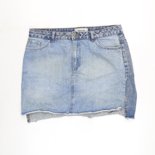 New Look Womens Blue Cotton A-Line Skirt Size 14 Zip - Distressed