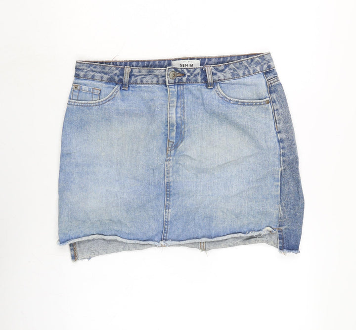New Look Womens Blue Cotton A-Line Skirt Size 14 Zip - Distressed