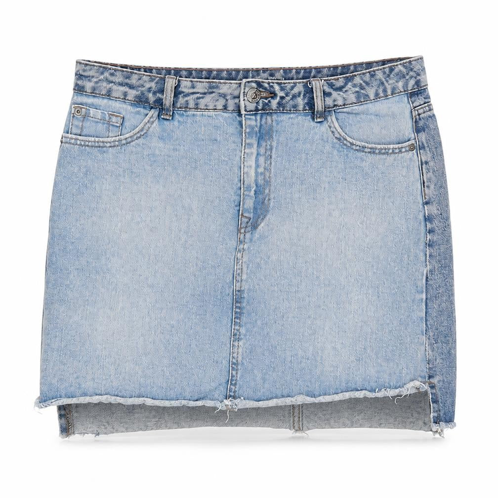 New Look Womens Blue Cotton A-Line Skirt Size 14 Zip - Distressed