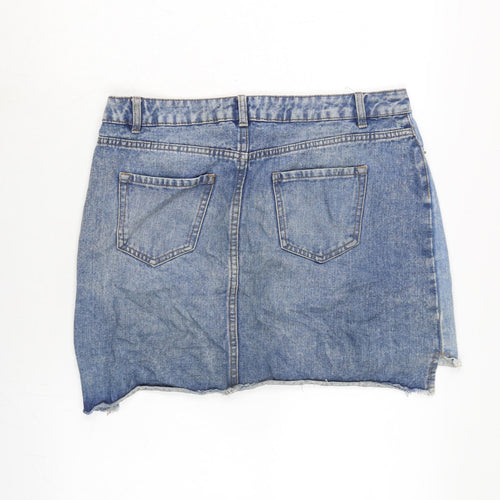 New Look Womens Blue Cotton A-Line Skirt Size 14 Zip - Distressed