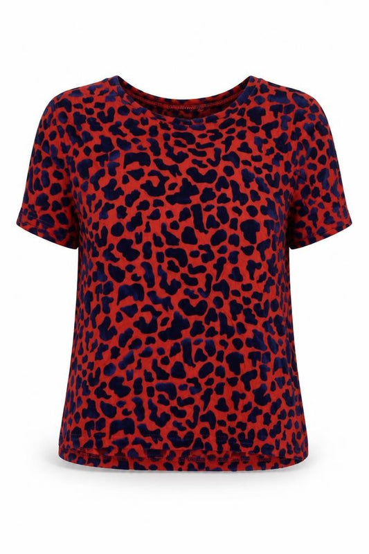 Front view of Atmosphere women’s red polyester basic t-shirt, size UK 10, crew neck