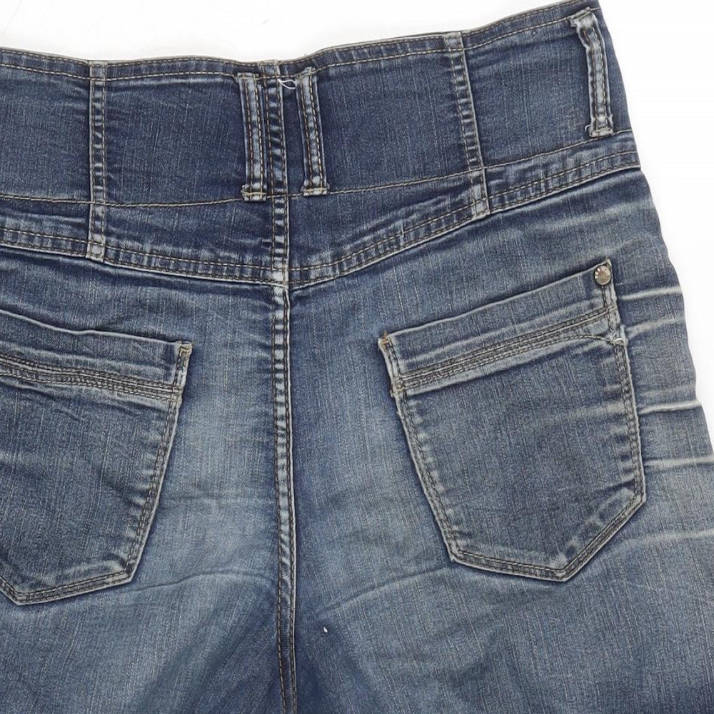 Yes Yes Womens Blue Cotton Boyfriend Shorts Size 12 Regular Zip