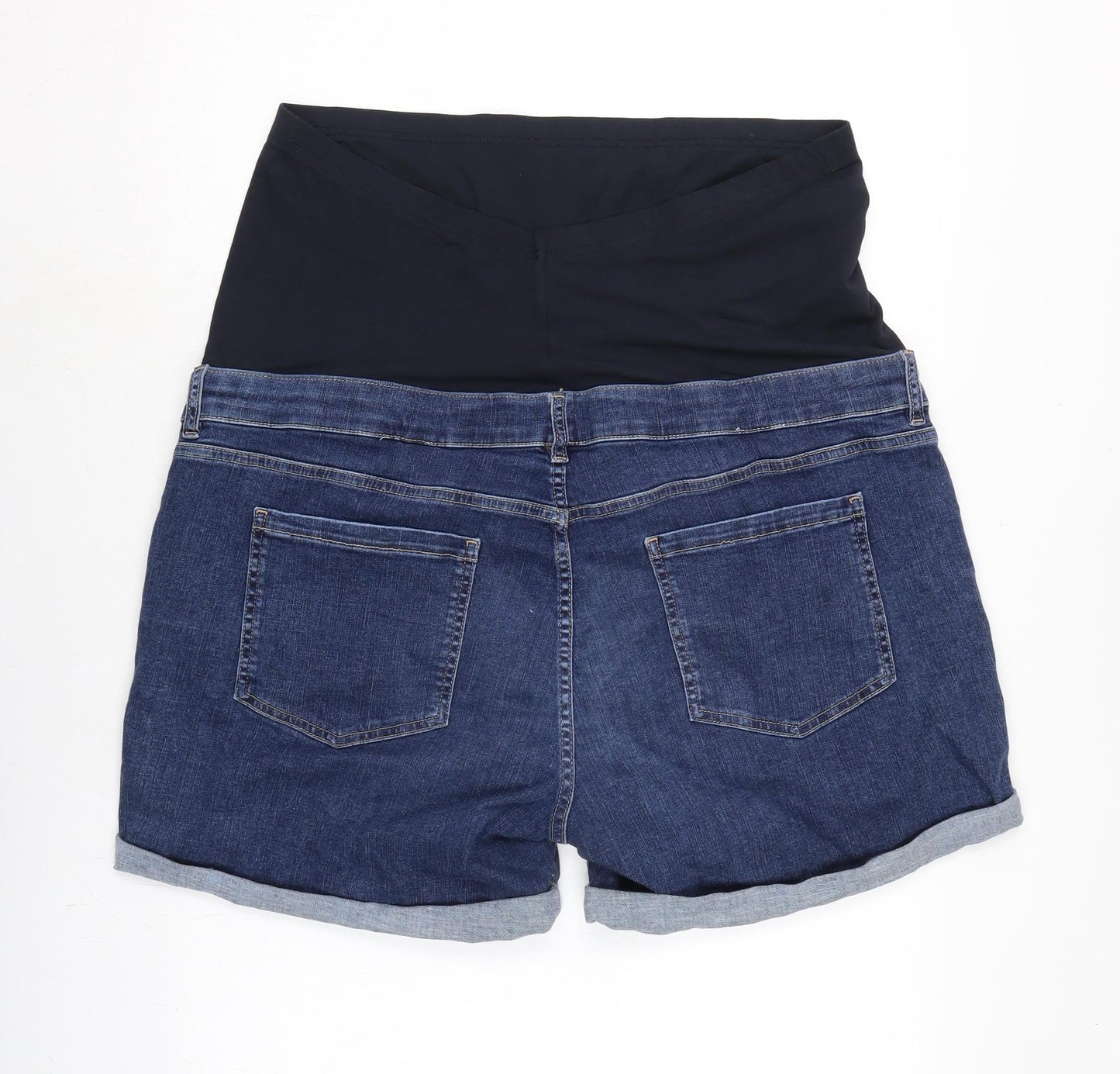 Marks and Spencer Womens Blue Cotton Boyfriend Shorts Size 20 Regular Button
