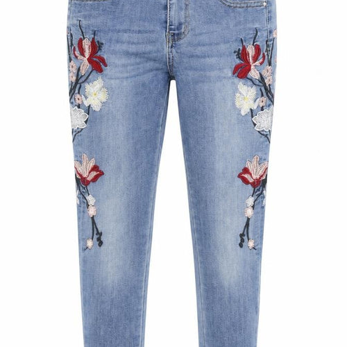 Redial Womens Blue Cotton Blend Tapered Jeans Size 8 L26.5 in Regular Zip - Embroidery Detail