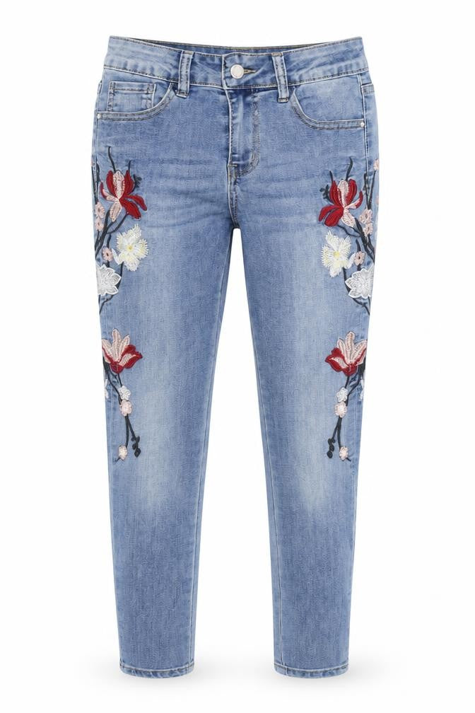 Redial Womens Blue Cotton Blend Tapered Jeans Size 8 L26.5 in Regular Zip - Embroidery Detail