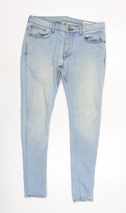 Denim & Co. Mens Blue Cotton Blend Tapered Jeans Size 32 in L30 in Regular Button