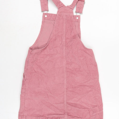 H&M Girls Pink Cotton Pinafore/Dungaree Dress Size 7-8 Years Square Neck Pullover - Adjustable Straps