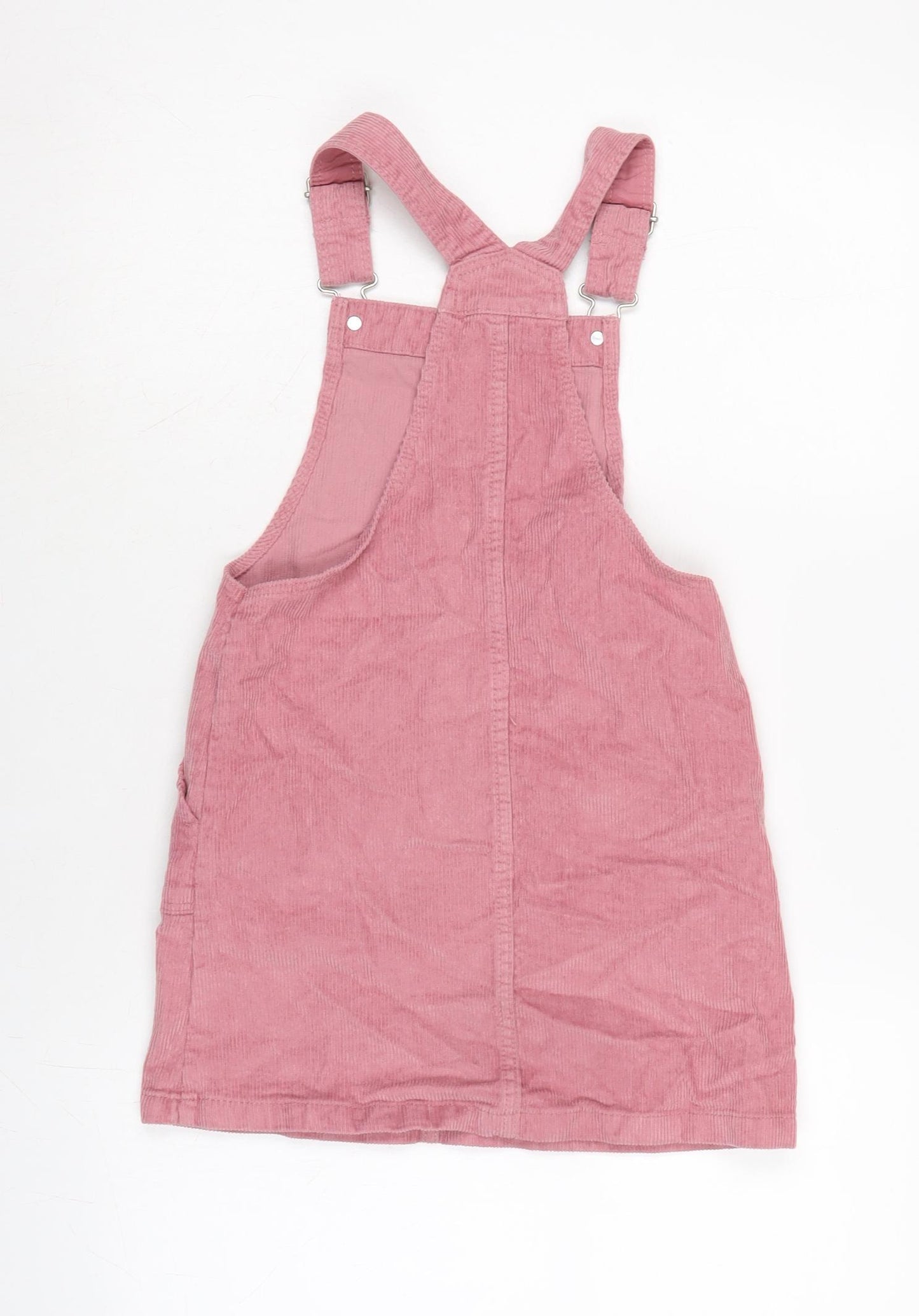 H&M Girls Pink Cotton Pinafore/Dungaree Dress Size 7-8 Years Square Neck Pullover - Adjustable Straps