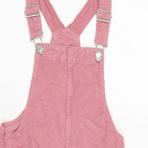 H&M Girls Pink Cotton Pinafore/Dungaree Dress Size 7-8 Years Square Neck Pullover - Adjustable Straps
