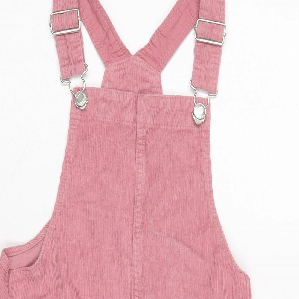 H&M Girls Pink Cotton Pinafore/Dungaree Dress Size 7-8 Years Square Neck Pullover - Adjustable Straps