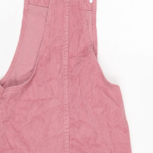 H&M Girls Pink Cotton Pinafore/Dungaree Dress Size 7-8 Years Square Neck Pullover - Adjustable Straps