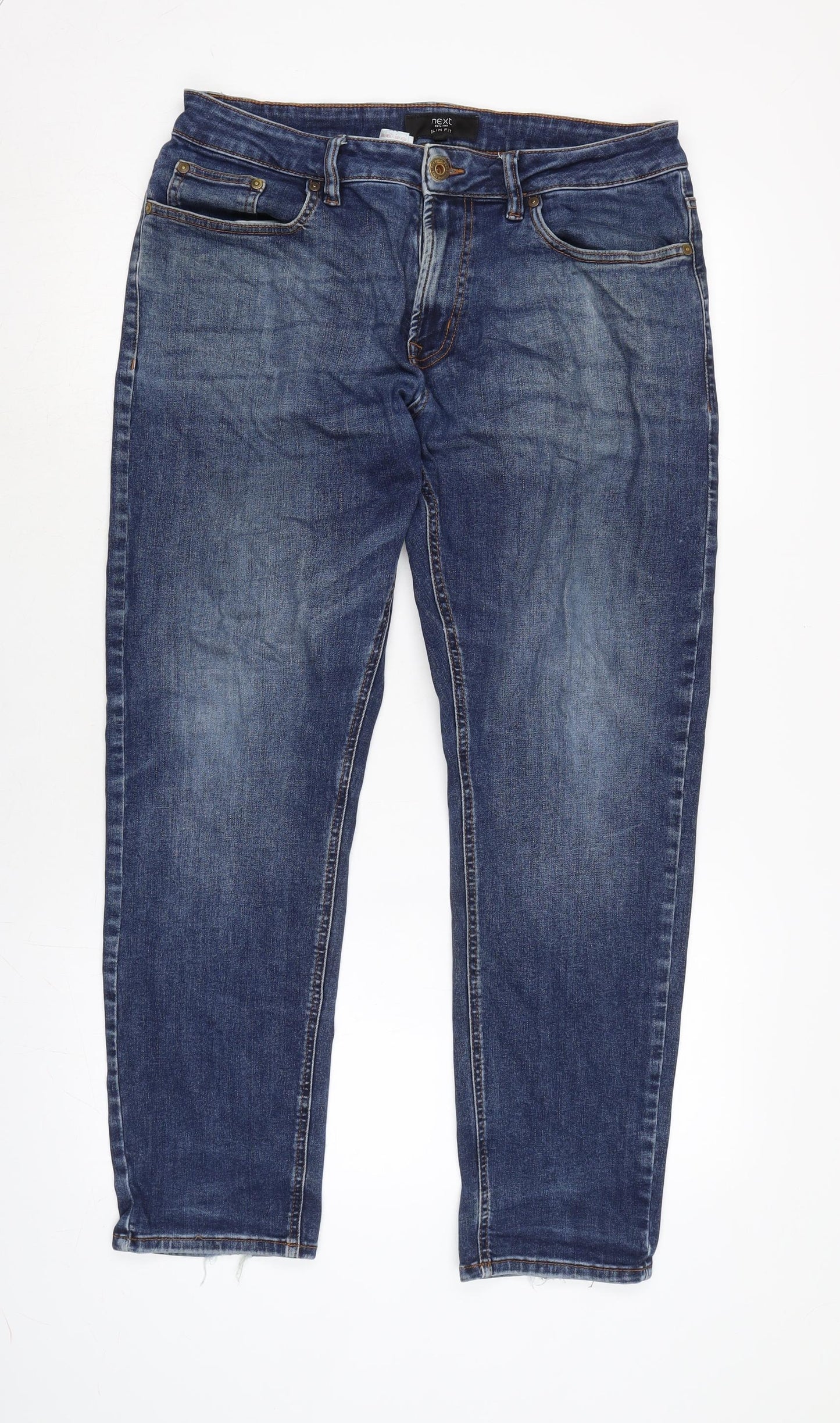 NEXT Mens Blue Cotton Blend Straight Jeans Size 32 in L29 in Slim Zip