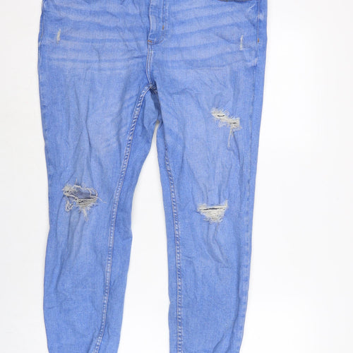 Denim & Co. Womens Blue Cotton Blend Tapered Jeans Size 18 L26 in Regular Zip - Distressed