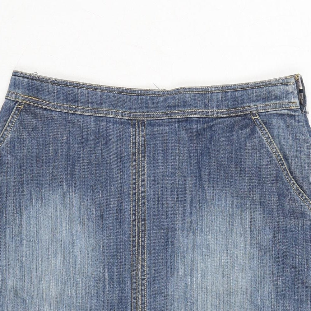 Boden Womens Blue Cotton A-Line Skirt Size 10 Zip