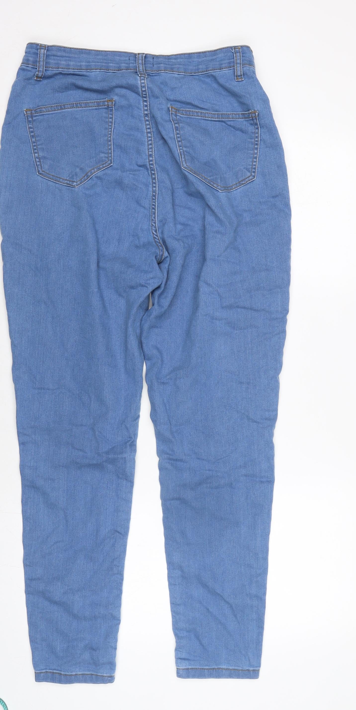 PRETTYLITTLETHING Womens Blue Cotton Trousers Size 12 L28.5 in Regular Zip