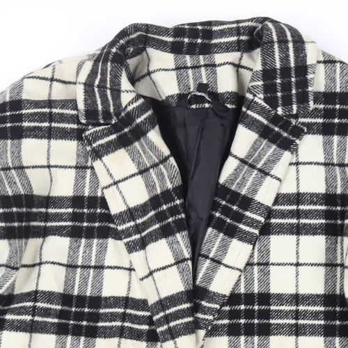 New Look Girls Black Plaid Overcoat Coat Size 14-15 Years Button