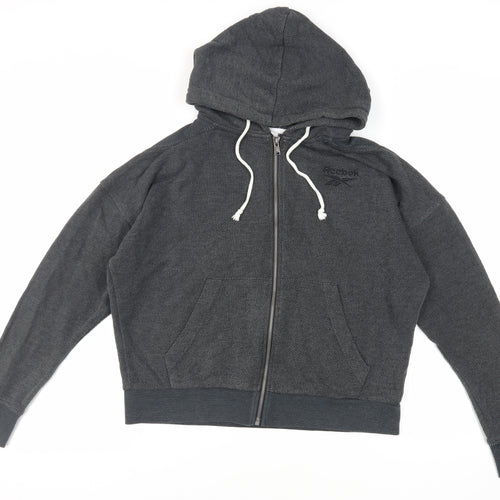 Reebok Womens Grey Cotton Full Zip Hoodie Size M Zip - Logo