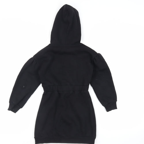 Barbie Girls Black Cotton Jumper Dress Size 5-6 Years Round Neck Pullover - Hooded
