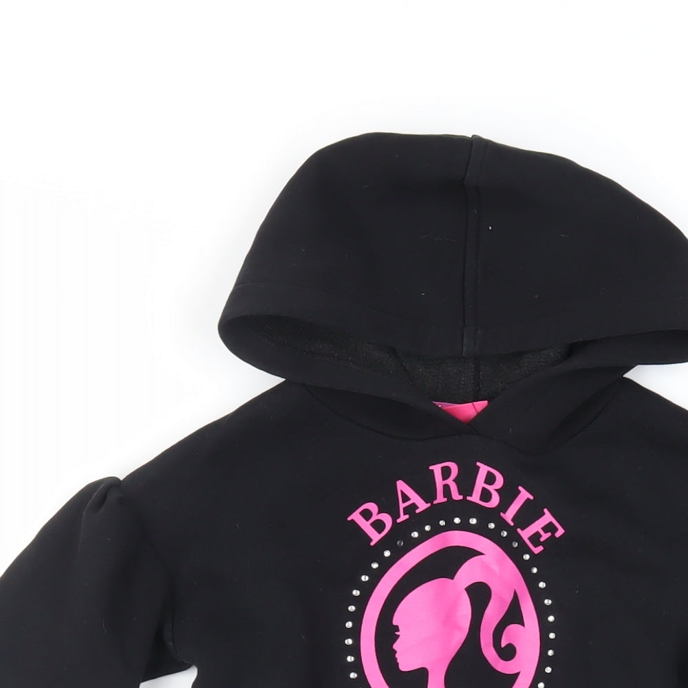 Barbie Girls Black Cotton Jumper Dress Size 5-6 Years Round Neck Pullover - Hooded