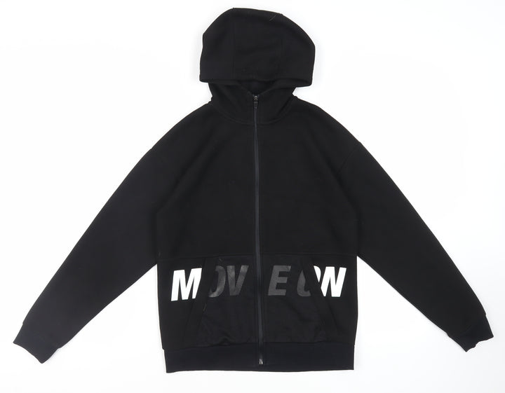 RESERVED Boys Black Polyester Full Zip Hoodie Size 13-14 Years Zip