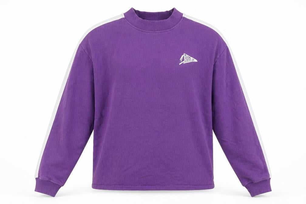 Front view of Fairplay men’s purple cotton pullover sweatshirt, size L
