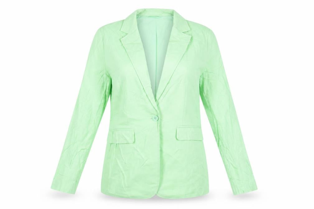 Front view of Marks & Spencer women’s green jacket blazer, size UK 8, button