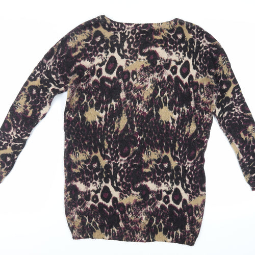 Warehouse Womens Purple Boat Neck Animal Print Nylon Pullover Jumper Size 8