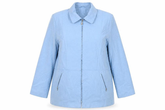 Front view of Damart women’s blue jacket, size UK 18, zip