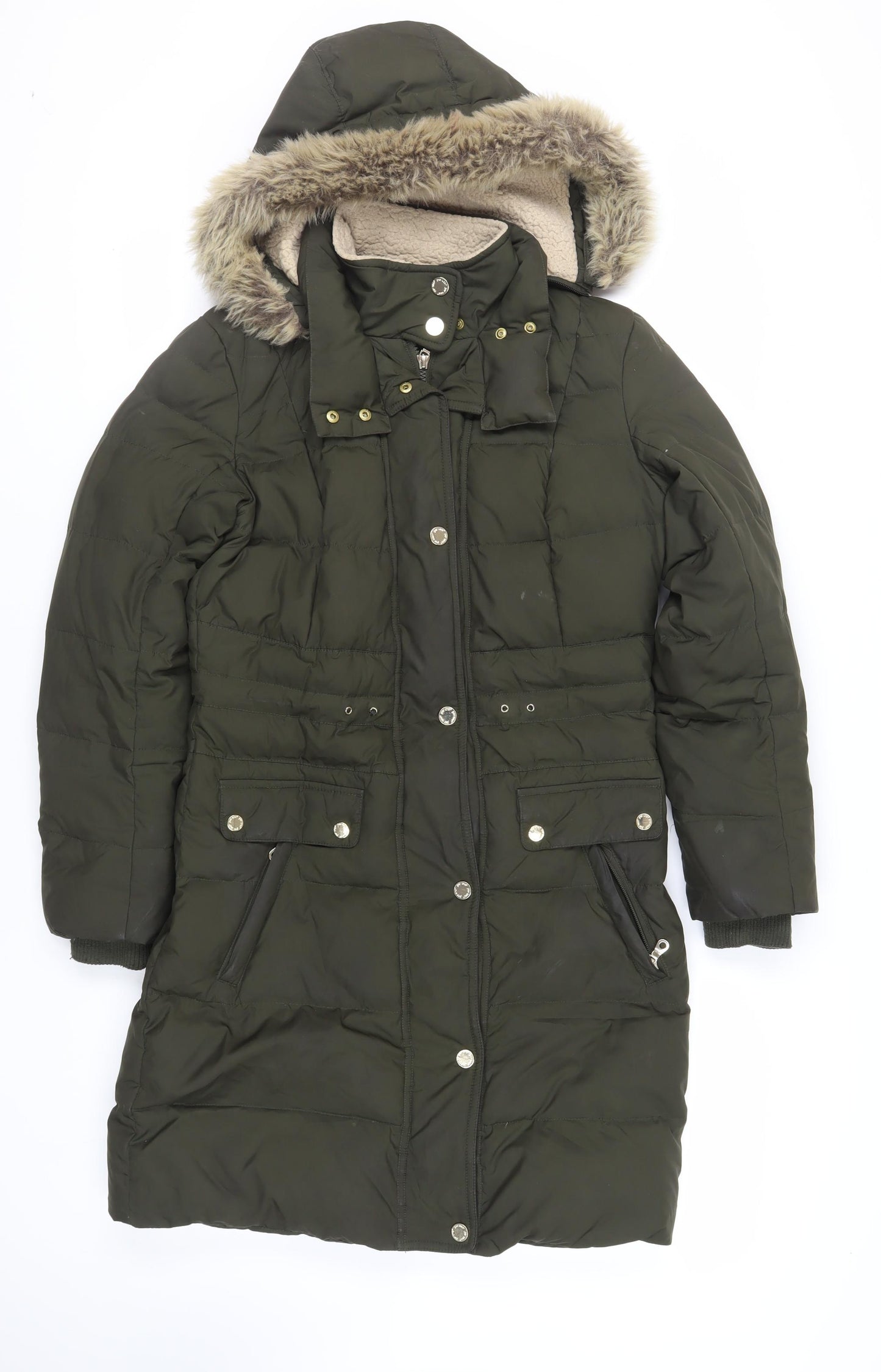 Per Una Womens Green Parka Coat Size S Zip - Hooded