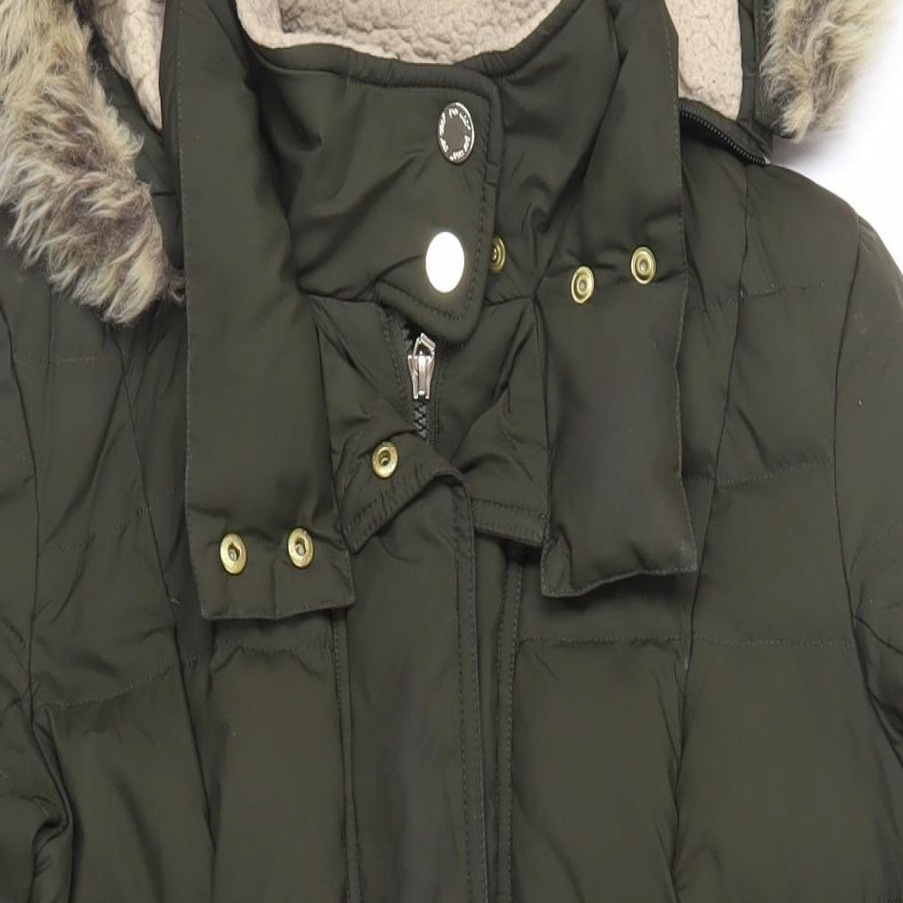 Per Una Womens Green Parka Coat Size S Zip - Hooded