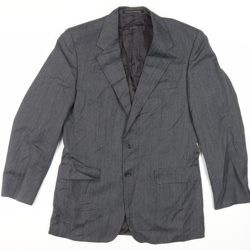 St Michael Mens Grey Herringbone Polyester Jacket Suit Jacket Size 40 Regular - Vintage