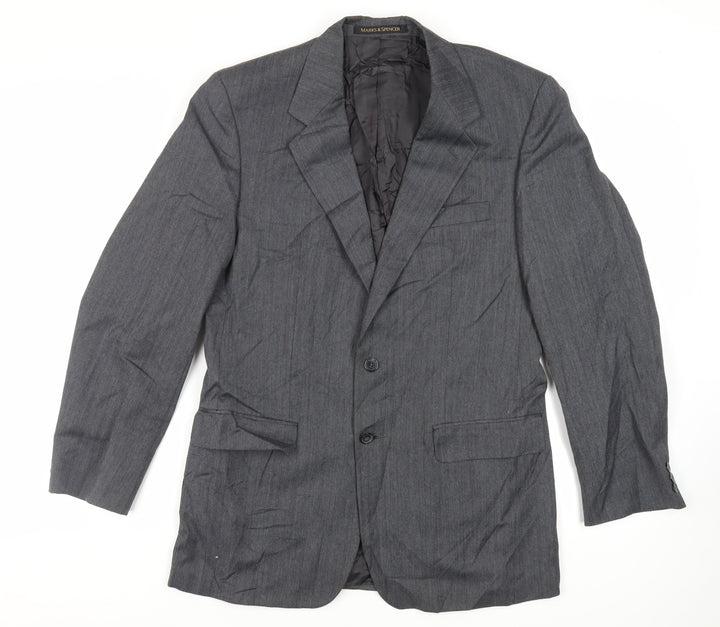 St Michael Mens Grey Herringbone Polyester Jacket Suit Jacket Size 40 Regular - Vintage